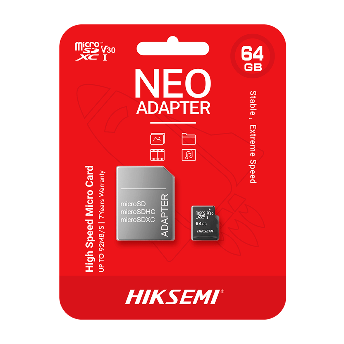 Cartão de Memória Hiksemi NEO, 64GB, MicroSD, Class 10, Com Adaptador, HS-TF-C1STD-64G-A