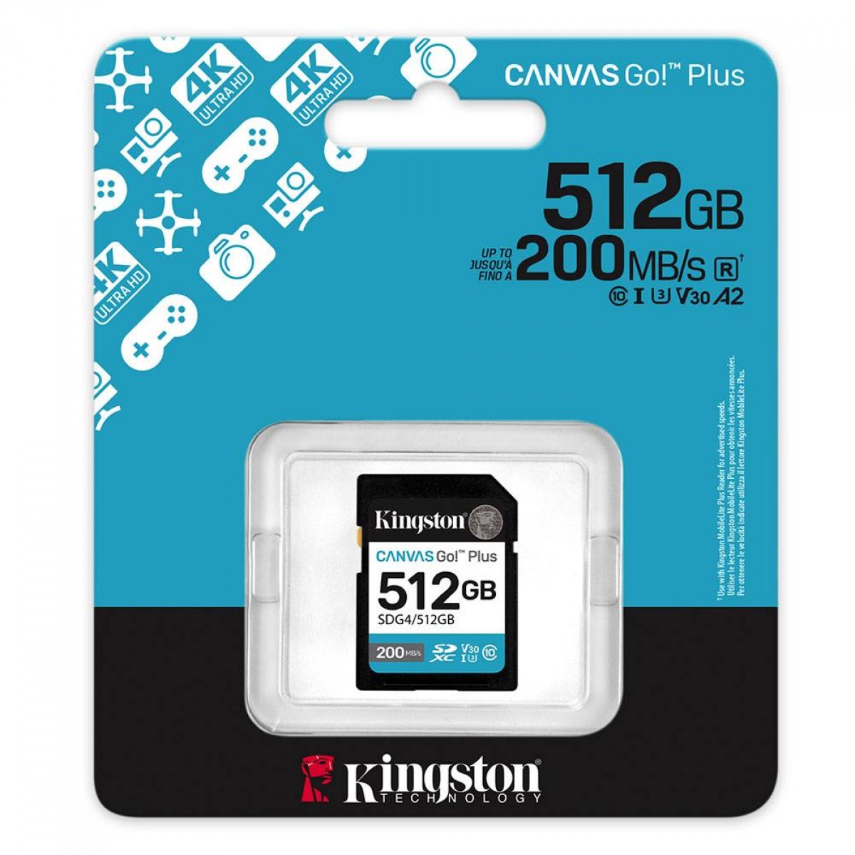 Cartão de Memória Kingston Canvas Go Plus, Gen4 512GB, SDG4/512GB