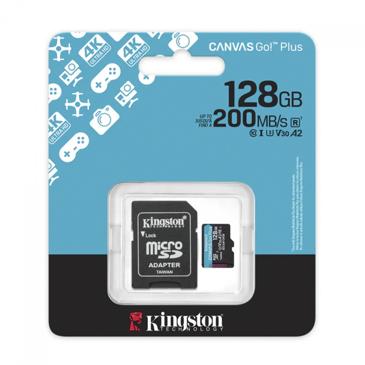 Cartão de Memória Kingston Canvas Go Plus, MicroSD 128GB, Classe 10, Com Adaptador, SDCG4/128GB
