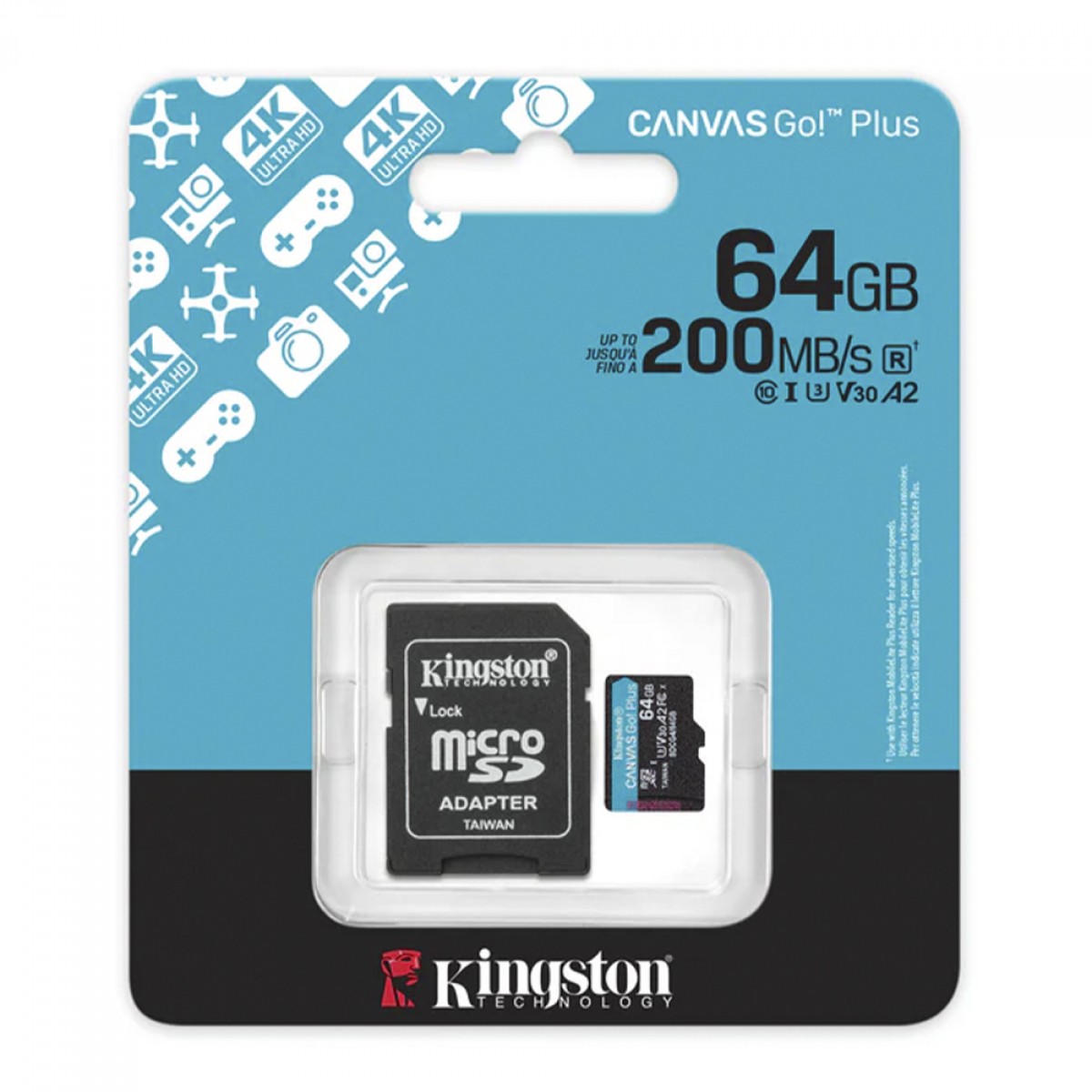 Cartão de Memória Kingston Canvas Go Plus, MicroSD 64GB, Classe 10, Com Adaptador, SDCG4/64GB