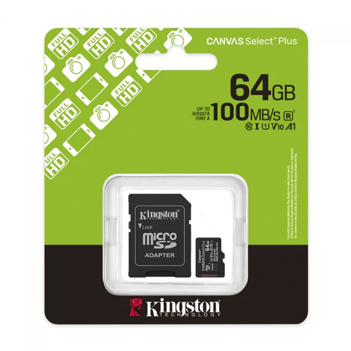 Cartão de Memória Kingston Canvas Select Plus Gen3, MicroSD 64GB, Classe 10, Com Adaptador, SDCS3/64GB