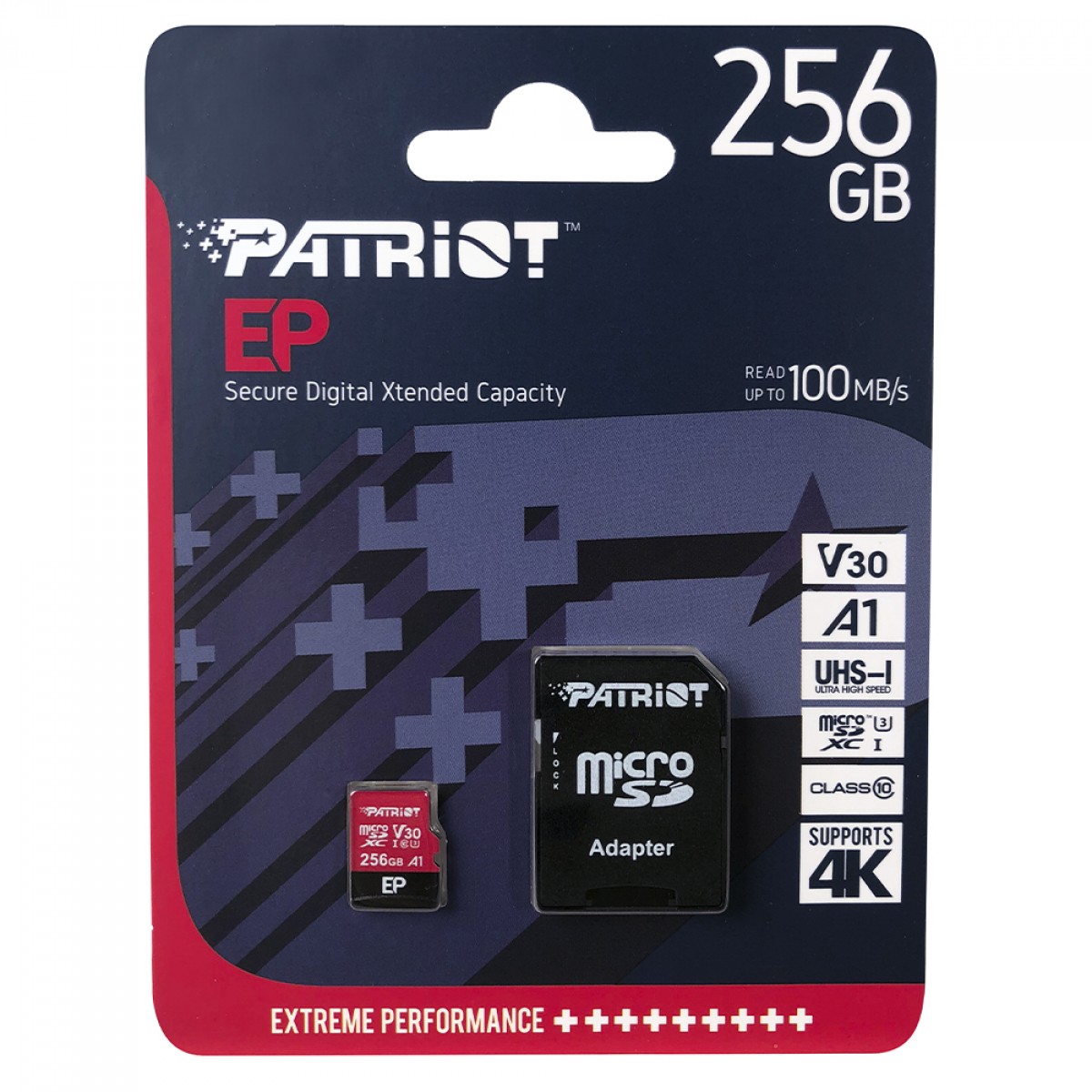 Cartão De Memória Patriot EP Series MicroSDXC, 256GB, UHS-1, V30 A1, Com Adaptador, PEF256GEP31MCX