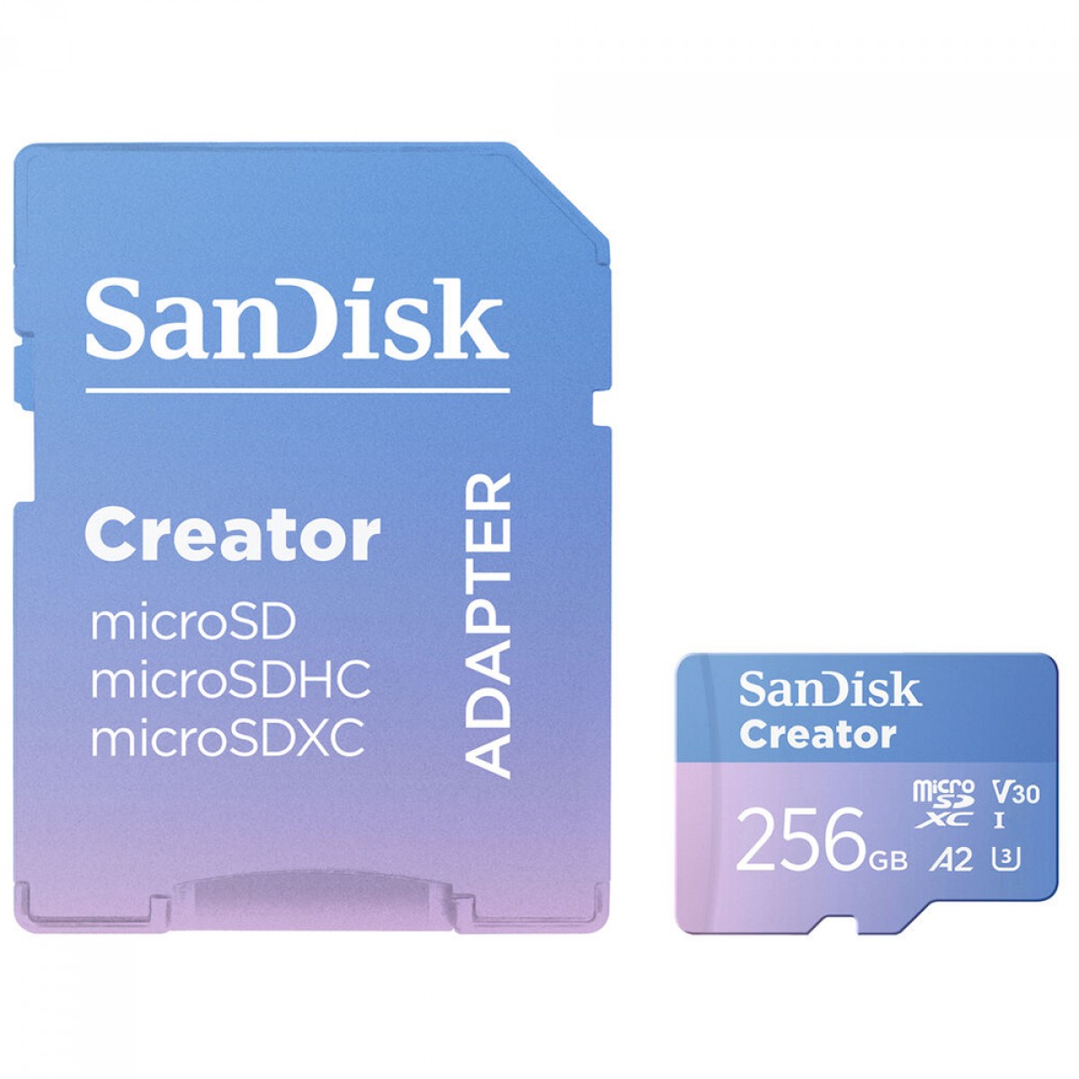 Cartão De Memória SanDisk Creator microSDXC UHS-I, 256GB, 190MBs, Com Adaptador, SDSQXAV-256G-GN6MS