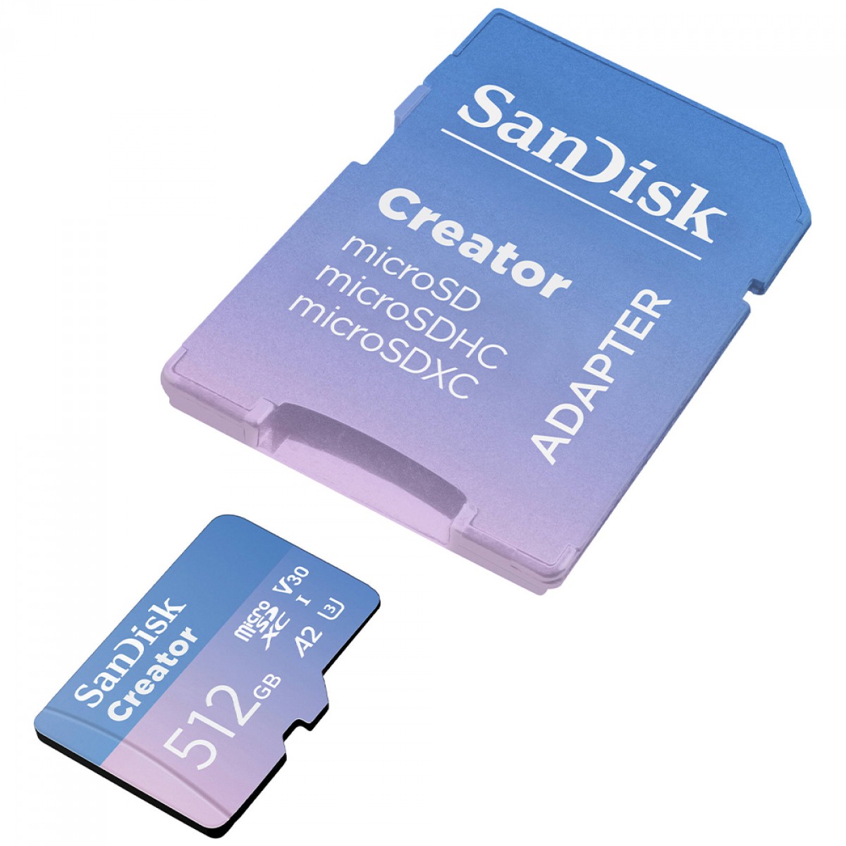 Cartão De Memória SanDisk Creator microSDXC UHS-I, 512GB, 190MBs, Com Adaptador, SDSQXAV-512G-GN6MS