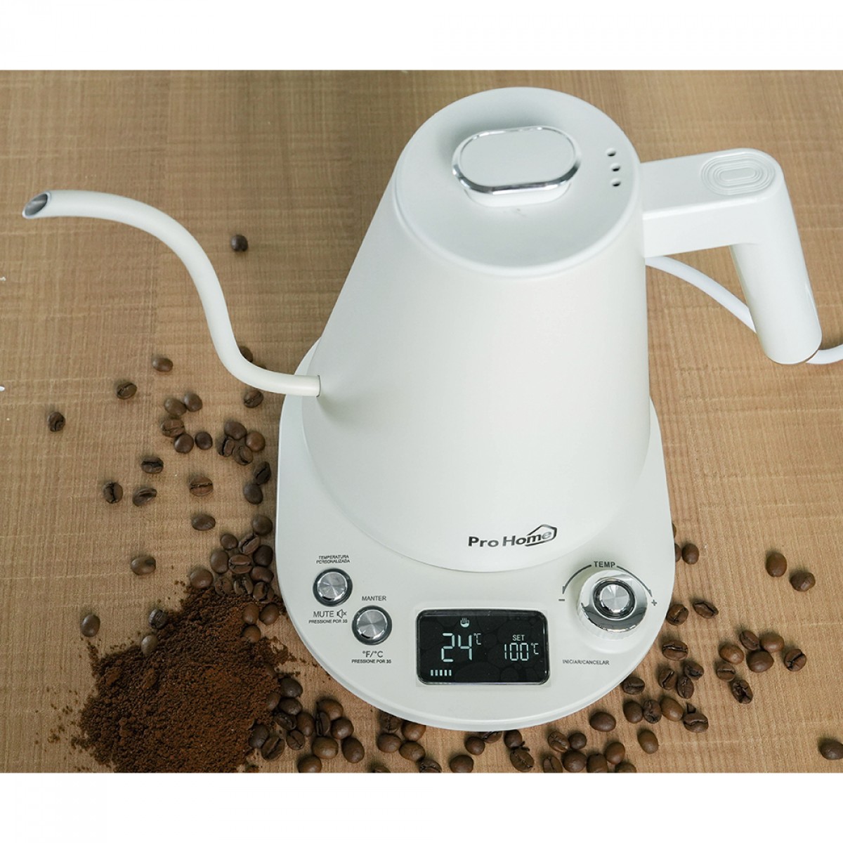 Chaleira Elétrica Pro Home Classic, Com Tela LCD e Controle de Temperatura, 1L, 1200W, 110V, Branca, PH-EK-CL1L1200WWN