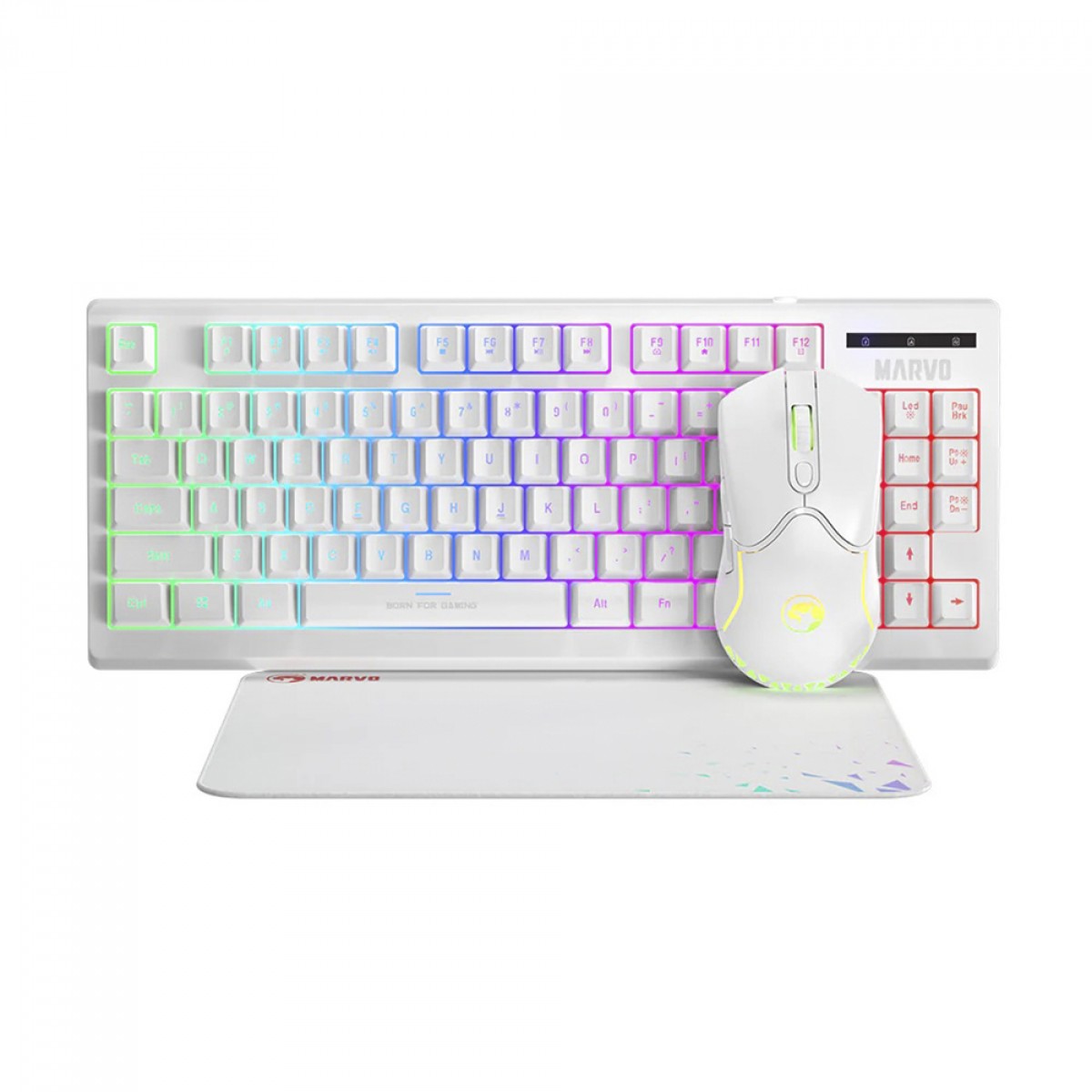 Combo Gamer Marvo CM310 3 Em 1, Teclado, Mouse e Mousepad, RGB, Branco, CM310 WH EN