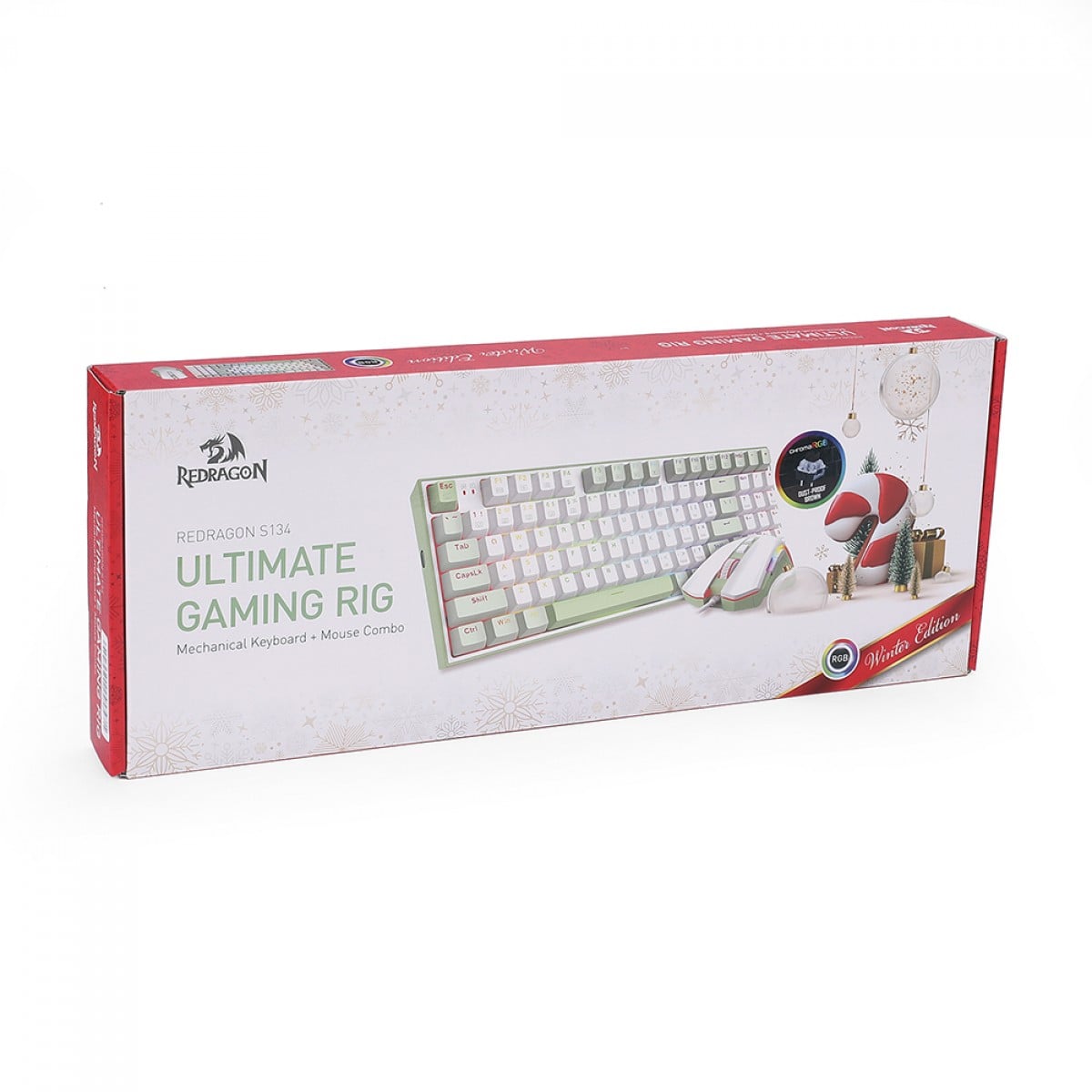 Combo Gamer Teclado e Mouse Redragon Ultime Gaming Rig, RGB, Branco e Verde, S134