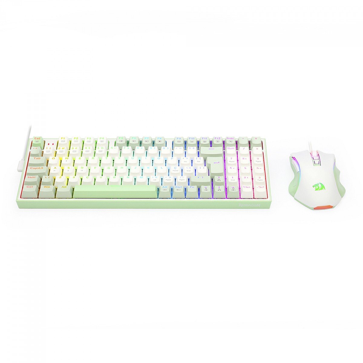 Combo Gamer Teclado e Mouse Redragon Ultime Gaming Rig, RGB, Branco e Verde, S134