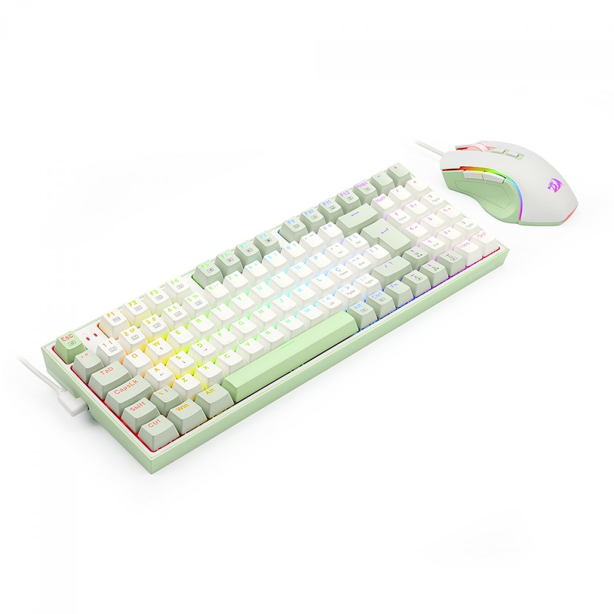 Combo Gamer Teclado e Mouse Redragon Ultime Gaming Rig, RGB, Branco e Verde, S134