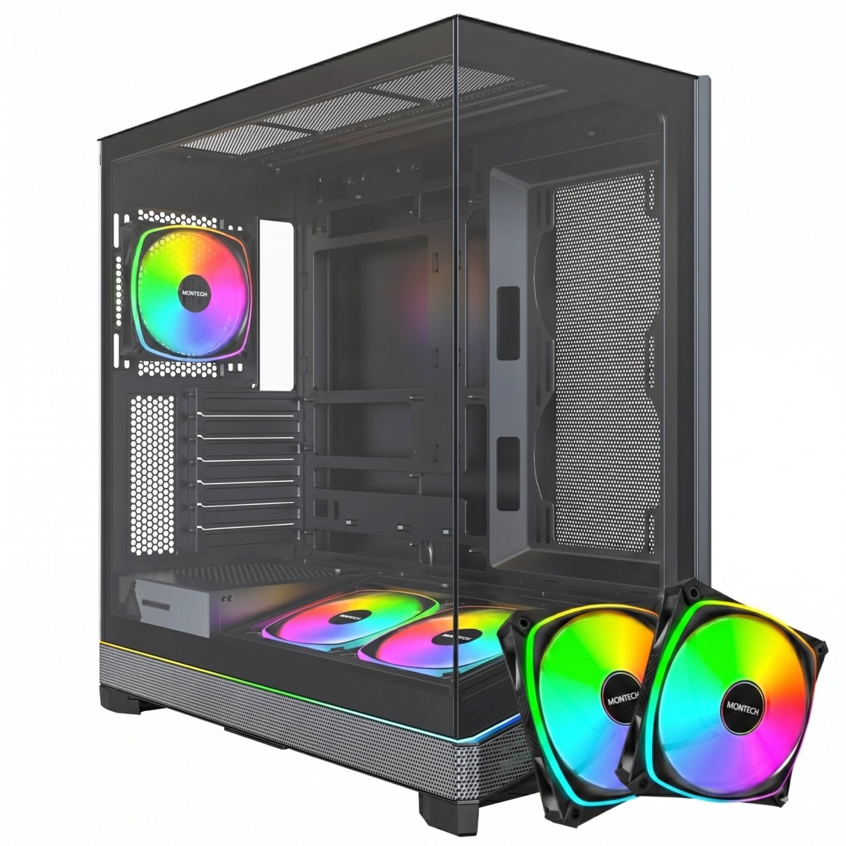 Combo Montech, Gabinete Sky Three C/ 3 Fans + 2 Fans Reverse RX120 Pro