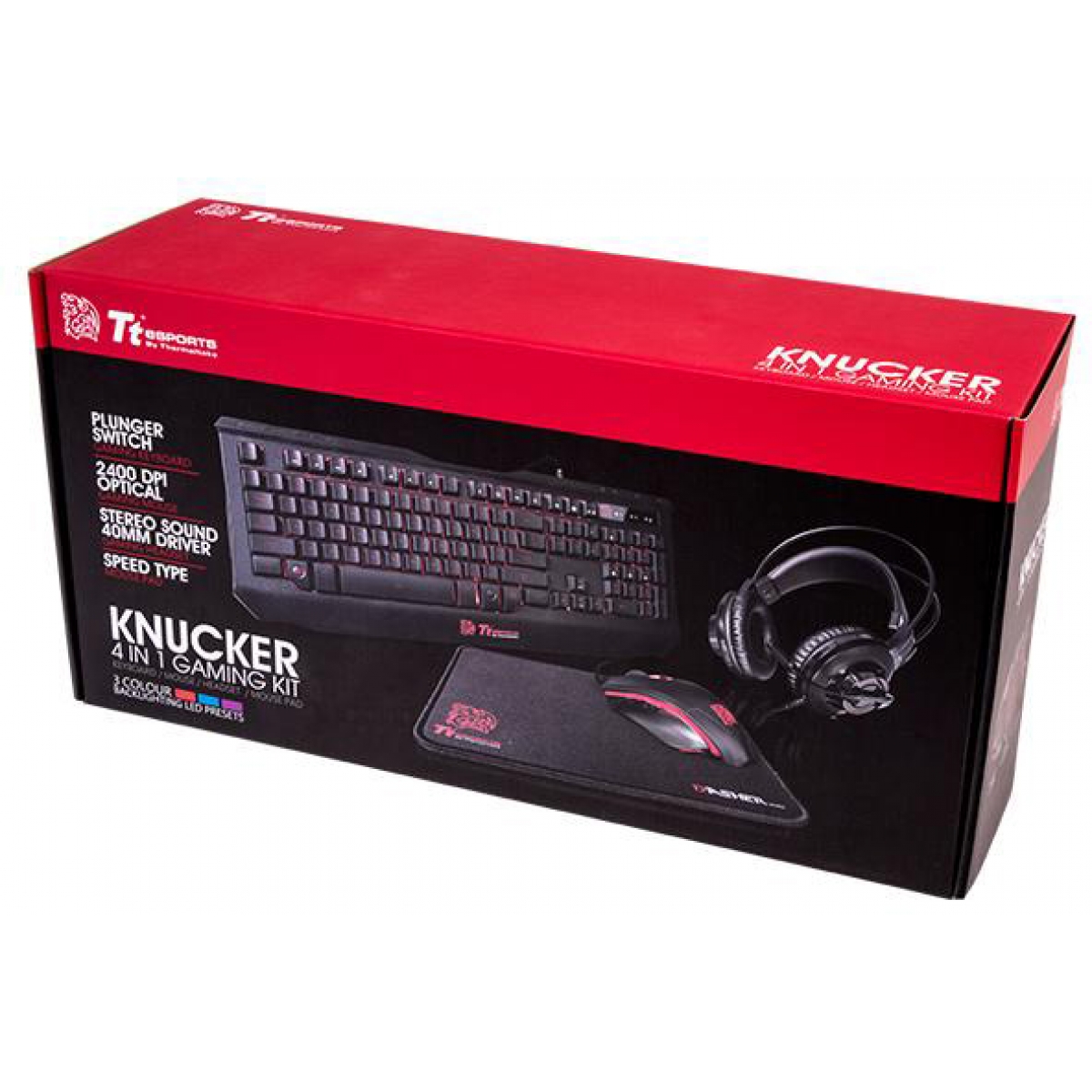 Combo Gamer Thermaltake Knucker 4 em 1, Teclado, Headset, Mouse e Mousepad, KB-GCK-PLBLPB-01