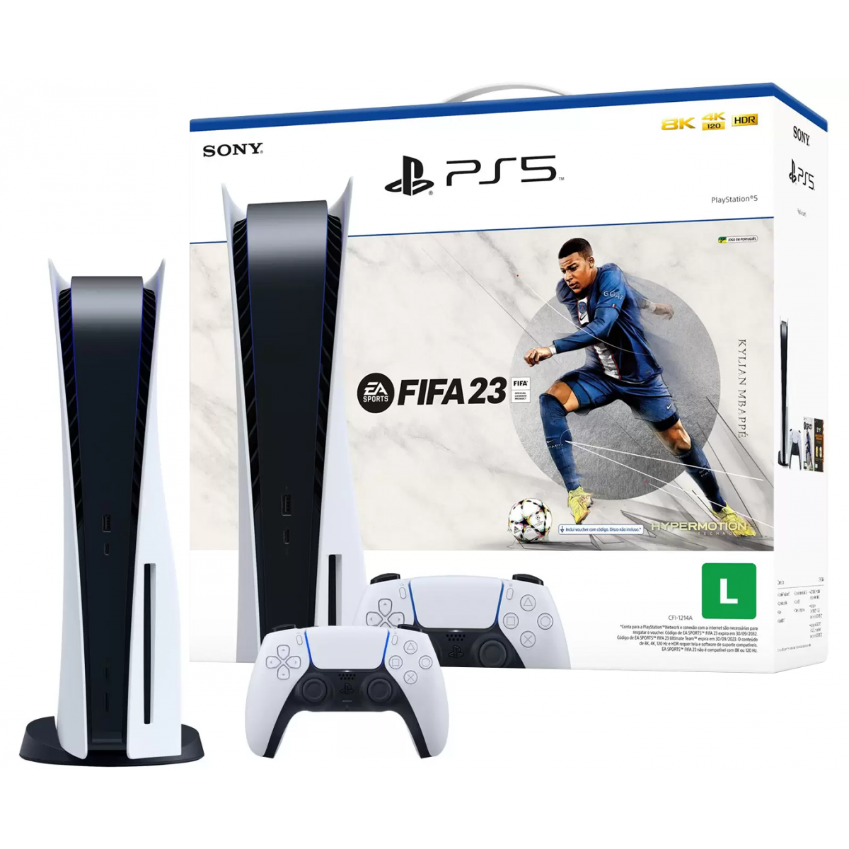 Console Playstation 5 + FIFA 23, 825GB, White, Com 1 Controle, PS5,  CFI-1214A01X