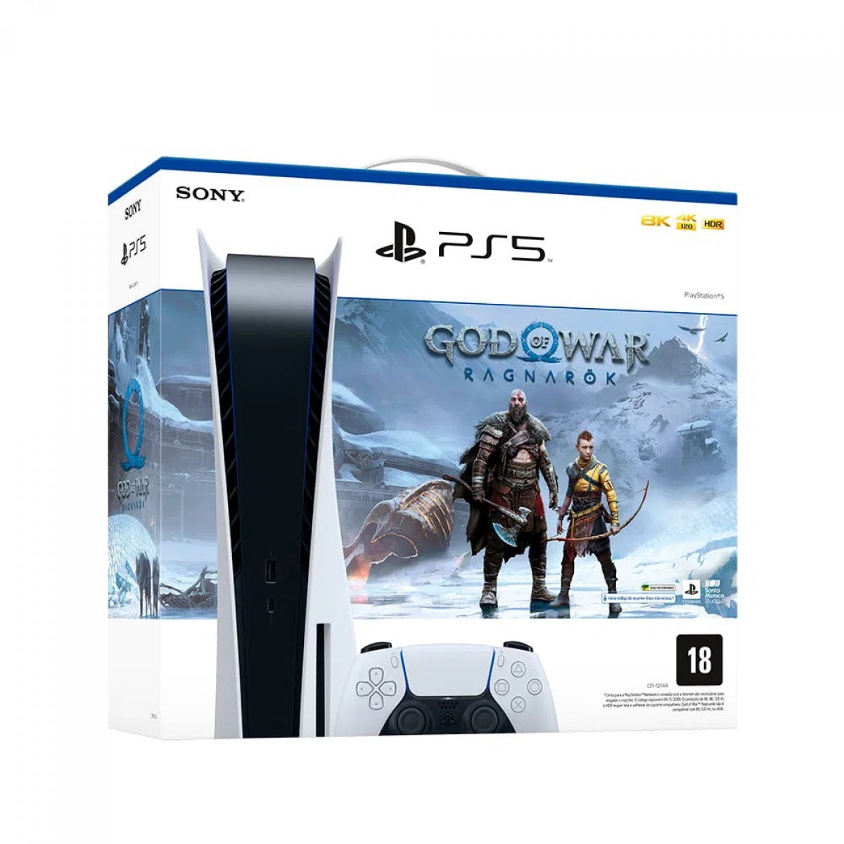 Console Playstation 5 + God of War Ragnarök, 825GB, White, Com 1 Controle, PS5, CFI-1214A