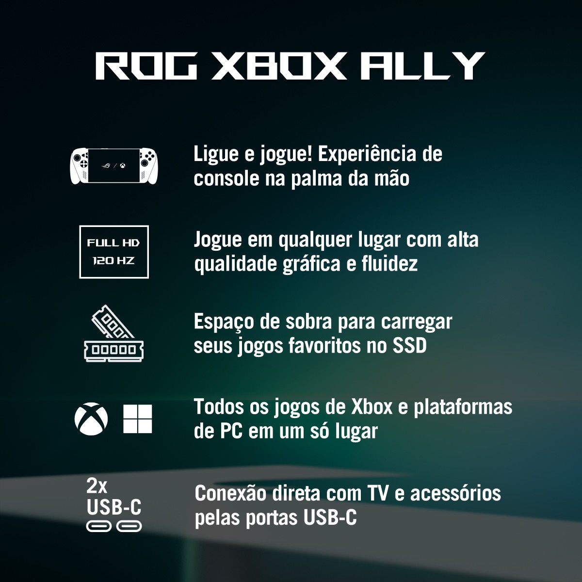 Console Portátil ROG Xbox Ally, AMD Ryzen Z2 A, 16GB, 512GB SSD, Windows 11 Home, 7 Pol Full HD, Branco, 90NV00G1-M00050