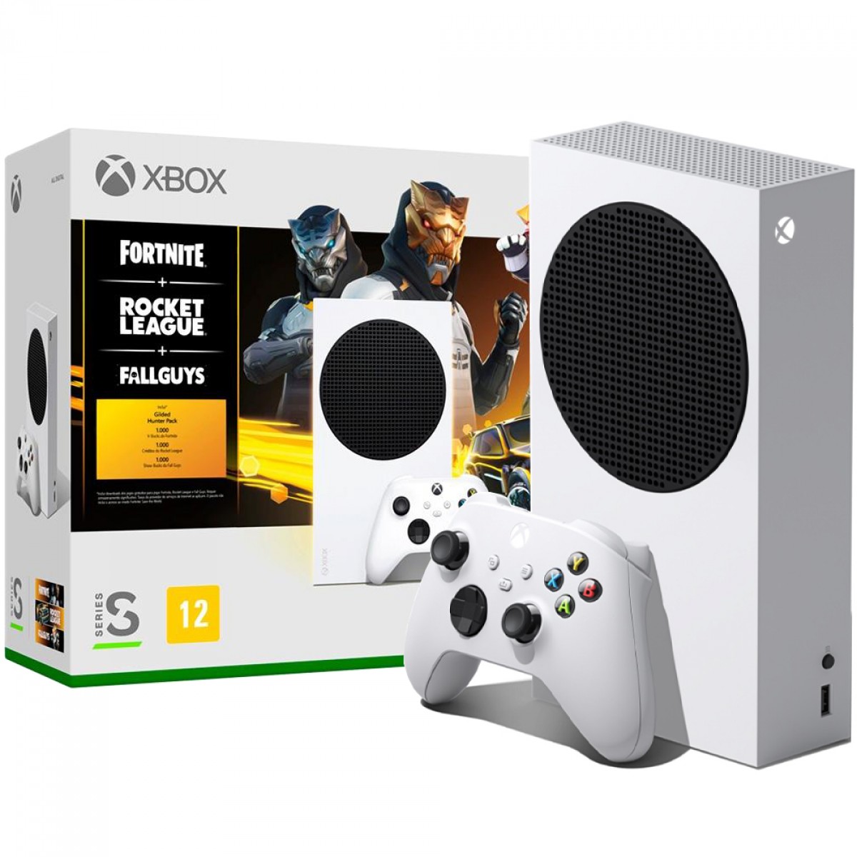 Console Xbox Series S + Fortnite + Rocket League + Fall Guys, 512GB, White, Com 1 Controle, RRS-00076