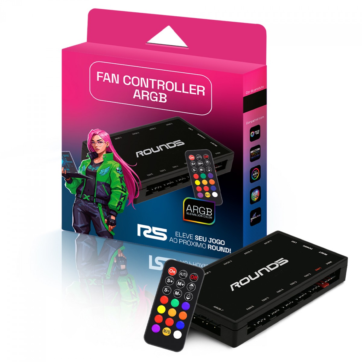 Controladora Round5 Black, ARGB, PWM, Preto, R5-CONTROLLER-ARGB-B-2207