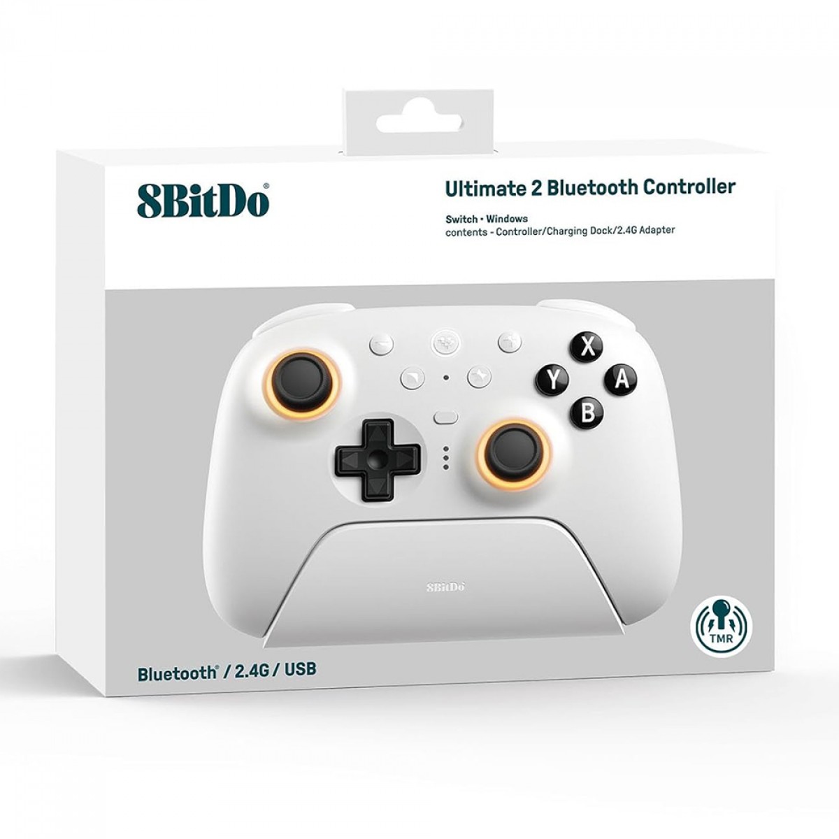 Controle Gamer 8BitDo Ultimate 2, RGB, Bluetooth, Switch/Windows, Hall Effect, Branco, 80ND01