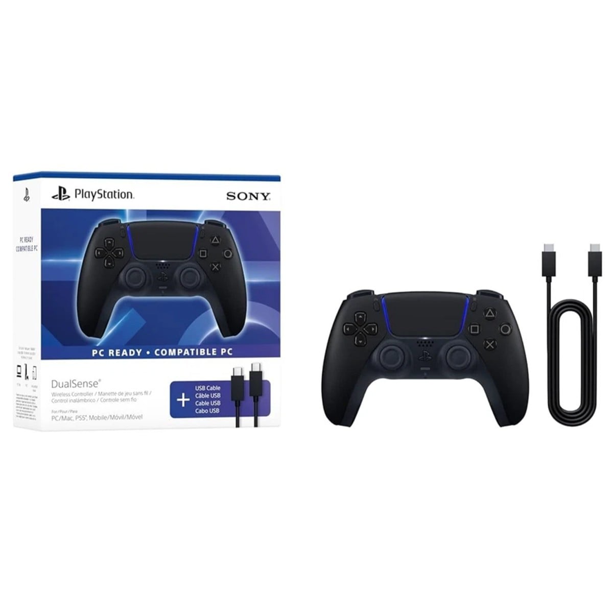 Controle Sony DualSense PS5 e PC, Bluetooth + Cabo USB, Midnight Black, 1000051644