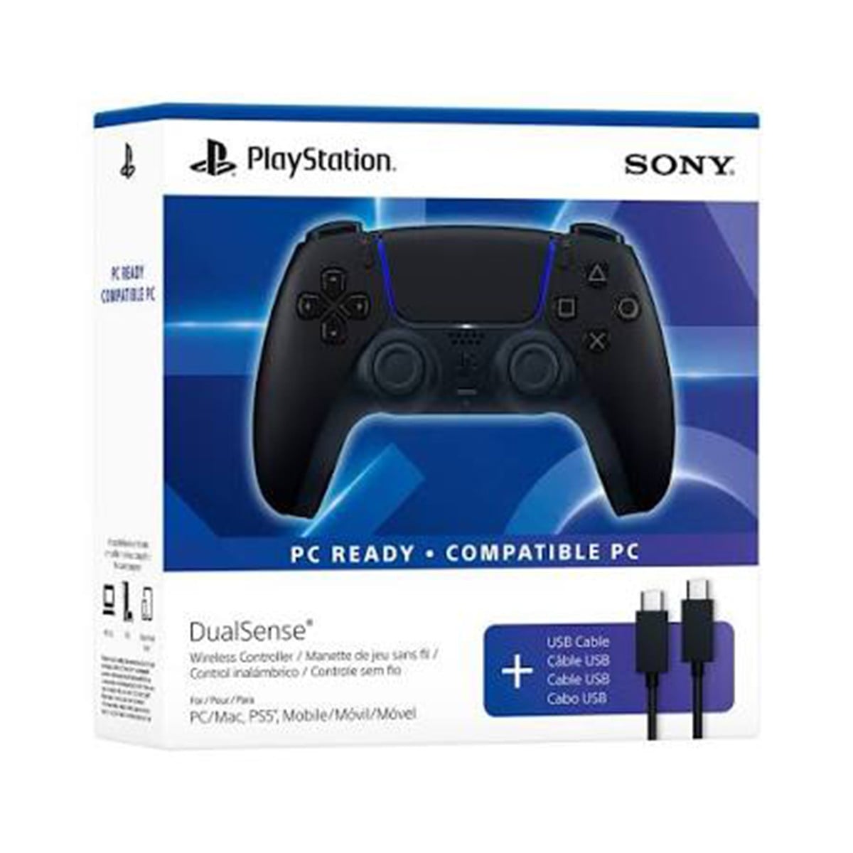 Controle Sony DualSense PS5 e PC, Bluetooth + Cabo USB, Midnight Black, 1000051644