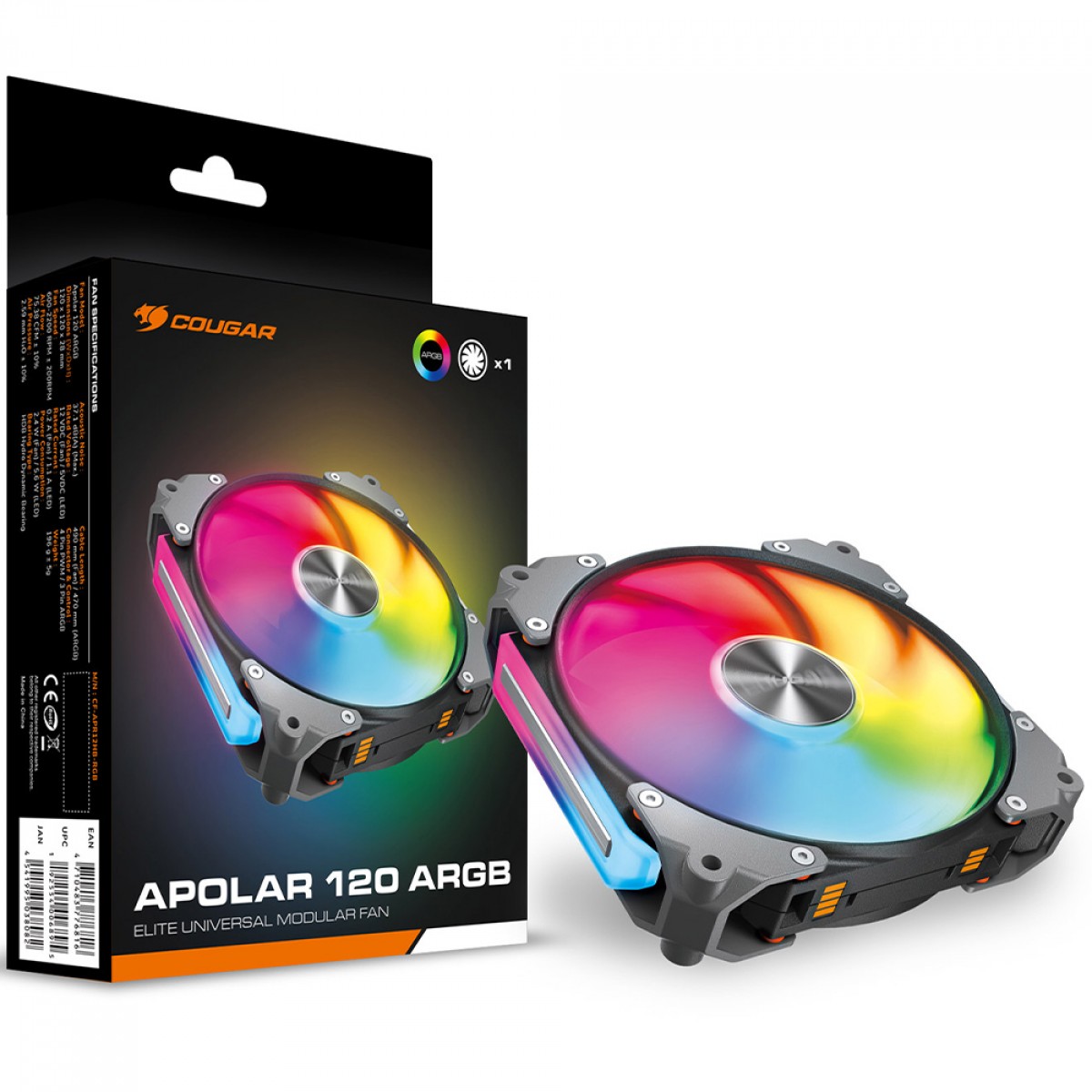 Cooler Para Gabinete Cougar Apolar, 120mm, ARGB, PWM, Preto, 3MAPR12A1.0001