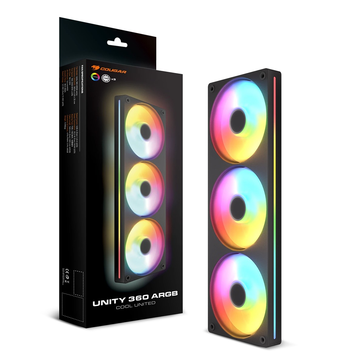Cooler para Gabinete Cougar Unity 360-RB ARGB, 360mm, Reverse Blade, PWM, Preto, 3MUN36RA1.0001