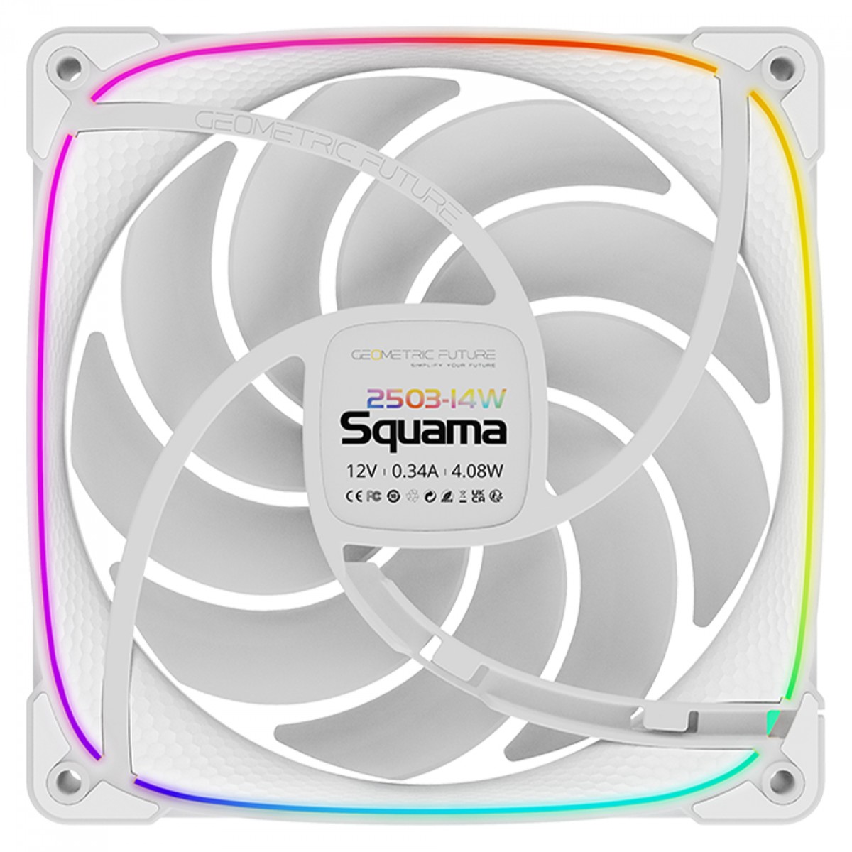 Cooler Para Gabinete Geometric Future Squama S2503W, ARGB, 140mm, PWM, Branco, GEO-S2503W-14S