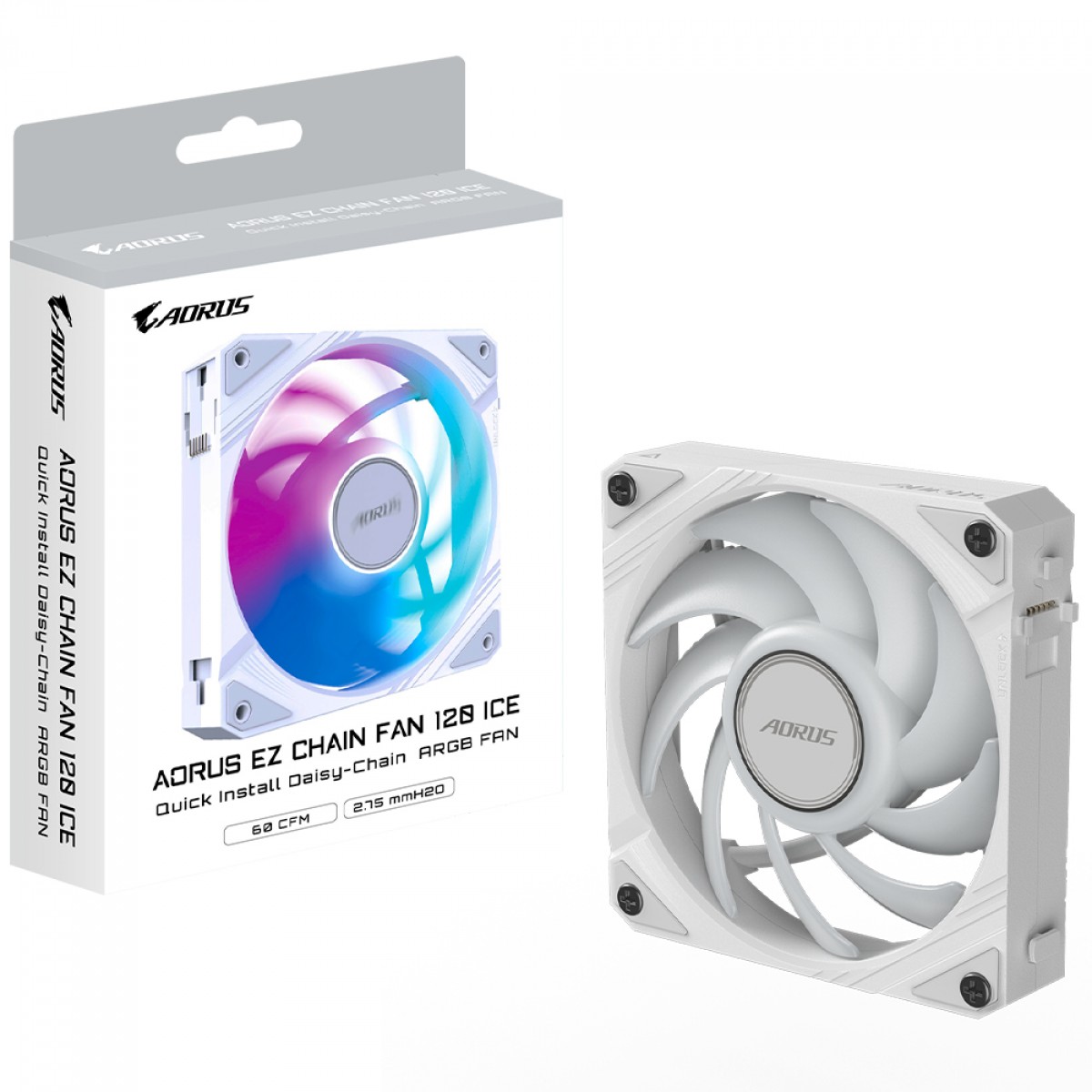Cooler Para Gabinete Gigabyte Aorus EZ Chain Fan 120 Ice, ARGB, 120mm, Branco, GP-ECFAN1201 ICE