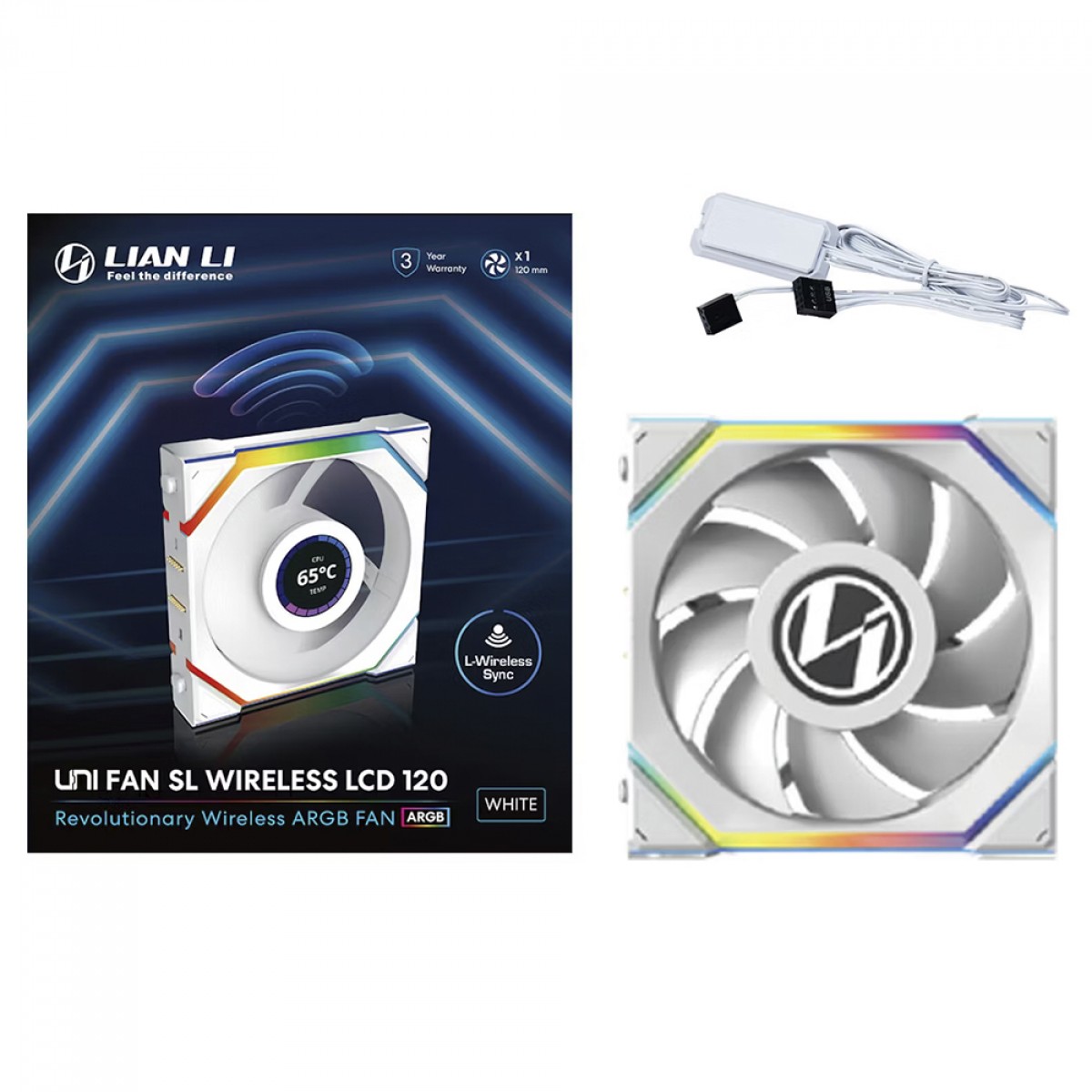 Cooler Para Gabinete Lian Li Uni Fan SL Wireless LCD, ARGB, 120mm, Com Tela, White, 12SLLCD1W1W