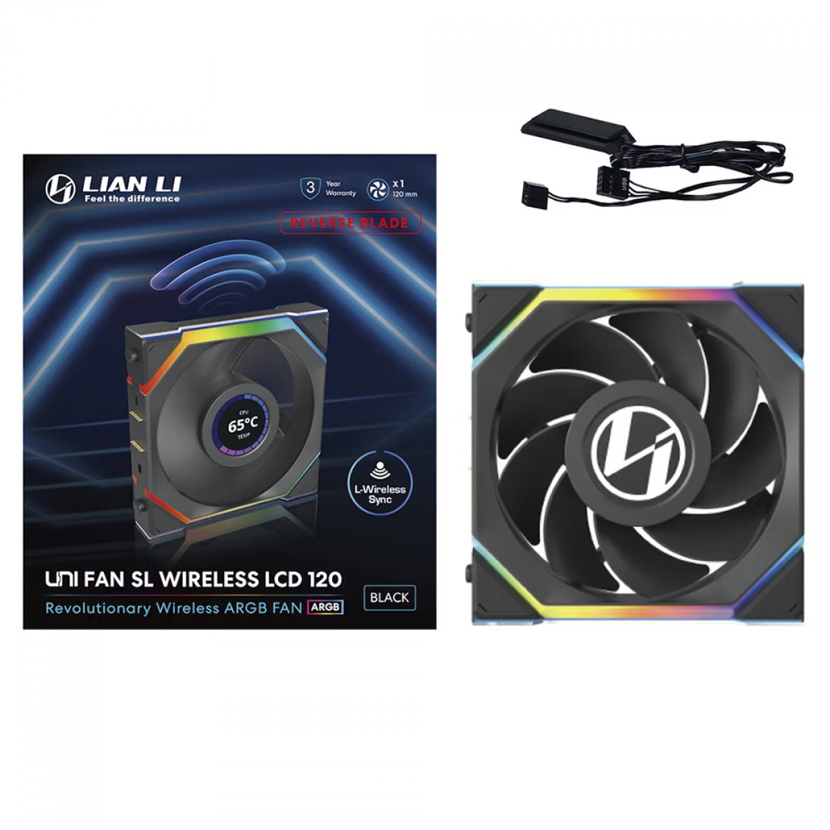 Cooler Para Gabinete Lian Li Uni Fan SL Wireless LCD, Reverse Blade, ARGB, 120mm, Com Tela, Black, 12RSLLCD1W1B