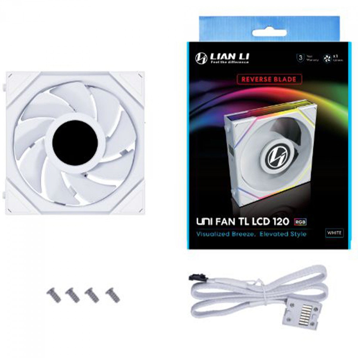 Cooler Para Gabinete Lian Li Uni Fan TL LCD Reverse Blade, RGB, 120mm, Com Tela, Branco, 12RTLLCD1W