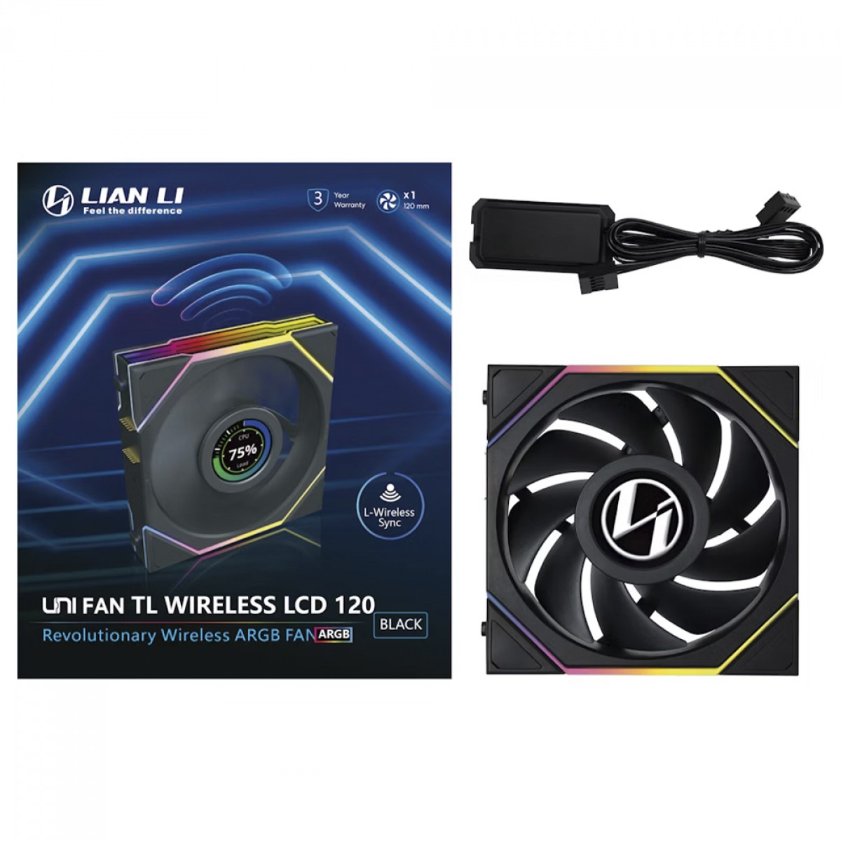 Cooler Para Gabinete Lian Li Uni Fan TL Wireless LCD, ARGB, 120mm, Com Tela, Black, 12TLLCD1W1B