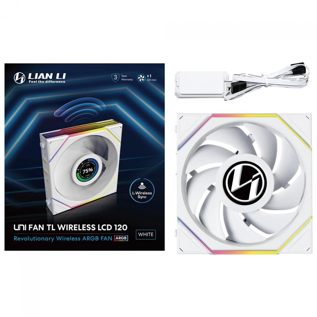 Cooler Para Gabinete Lian Li Uni Fan TL Wireless LCD, ARGB, 120mm, Com Tela, White, 12TLLCD1W1W