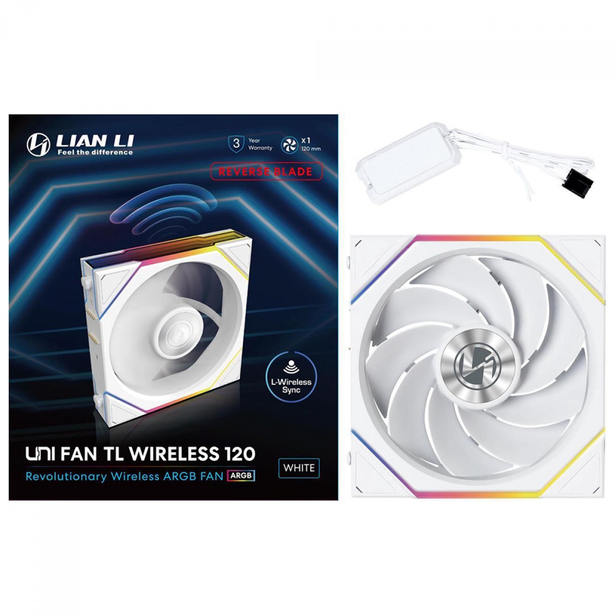 Cooler Para Gabinete Lian Li Uni Fan TL Wireless, Reverse Blade, ARGB, 120mm, White, 12RTL1W1W