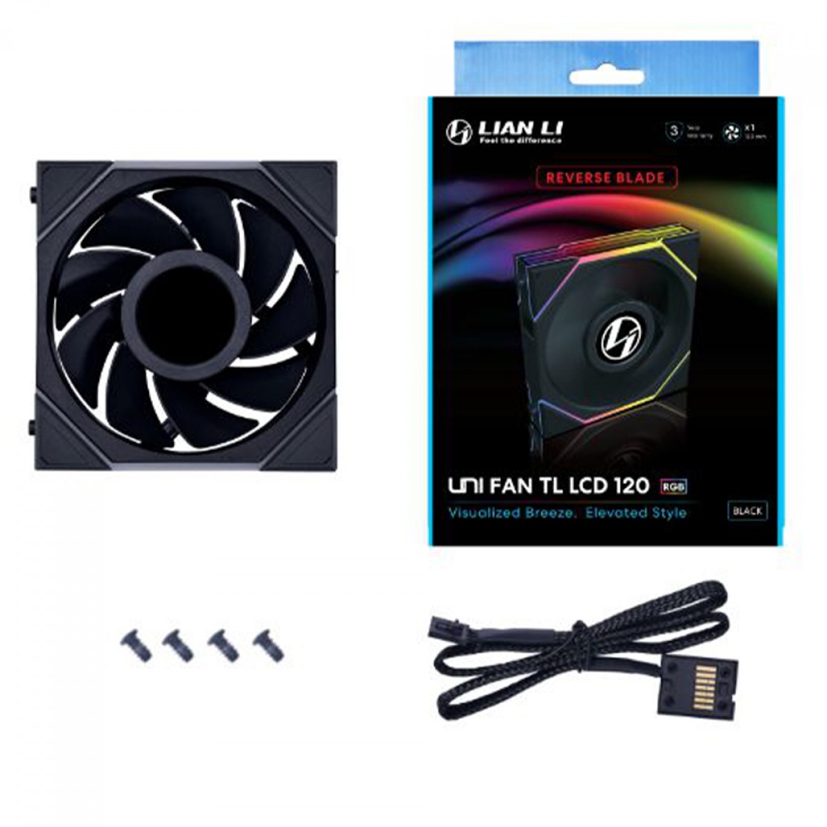 Cooler Para Gabinete Lian Li Uni Fan TL LCD Reverse Blade, RGB, 120mm, Com Tela, Preto, 12RTLLCD1B BLACK
