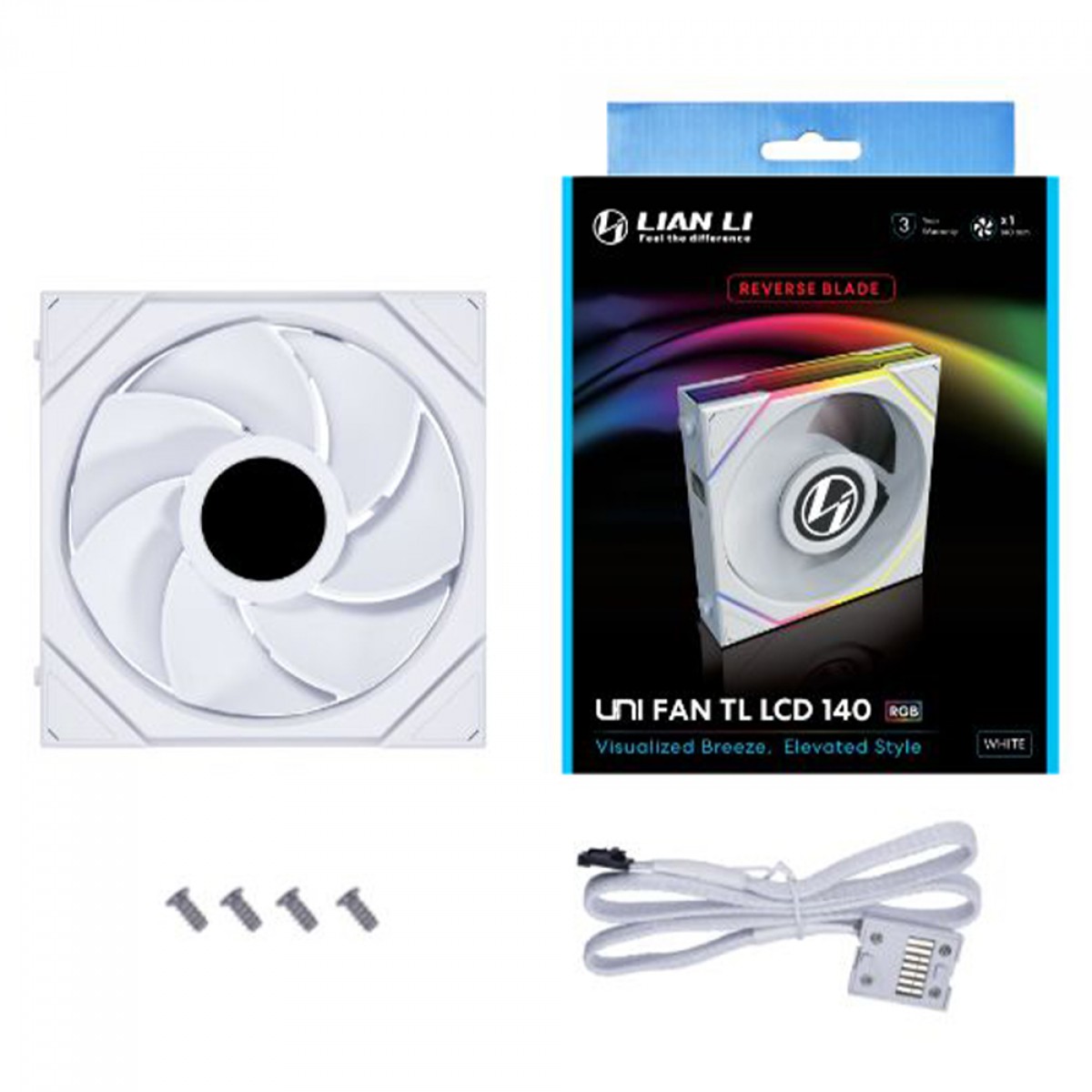 Cooler Para Gabinete Lian Li Uni Fan TL LCD Reverse Blade, RGB, 140mm, Com Tela, Branco, 14RTLLCD1W WHITE