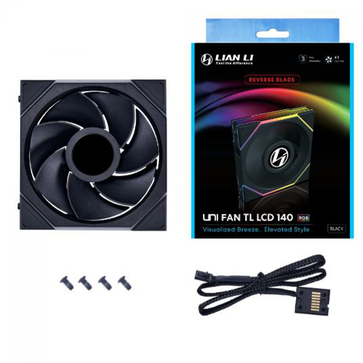 Cooler Para Gabinete Lian Li Uni Fan TL LCD Reverse Blade, RGB, 140mm, Com Tela, Preto, 14RTLLCD1B BLACK
