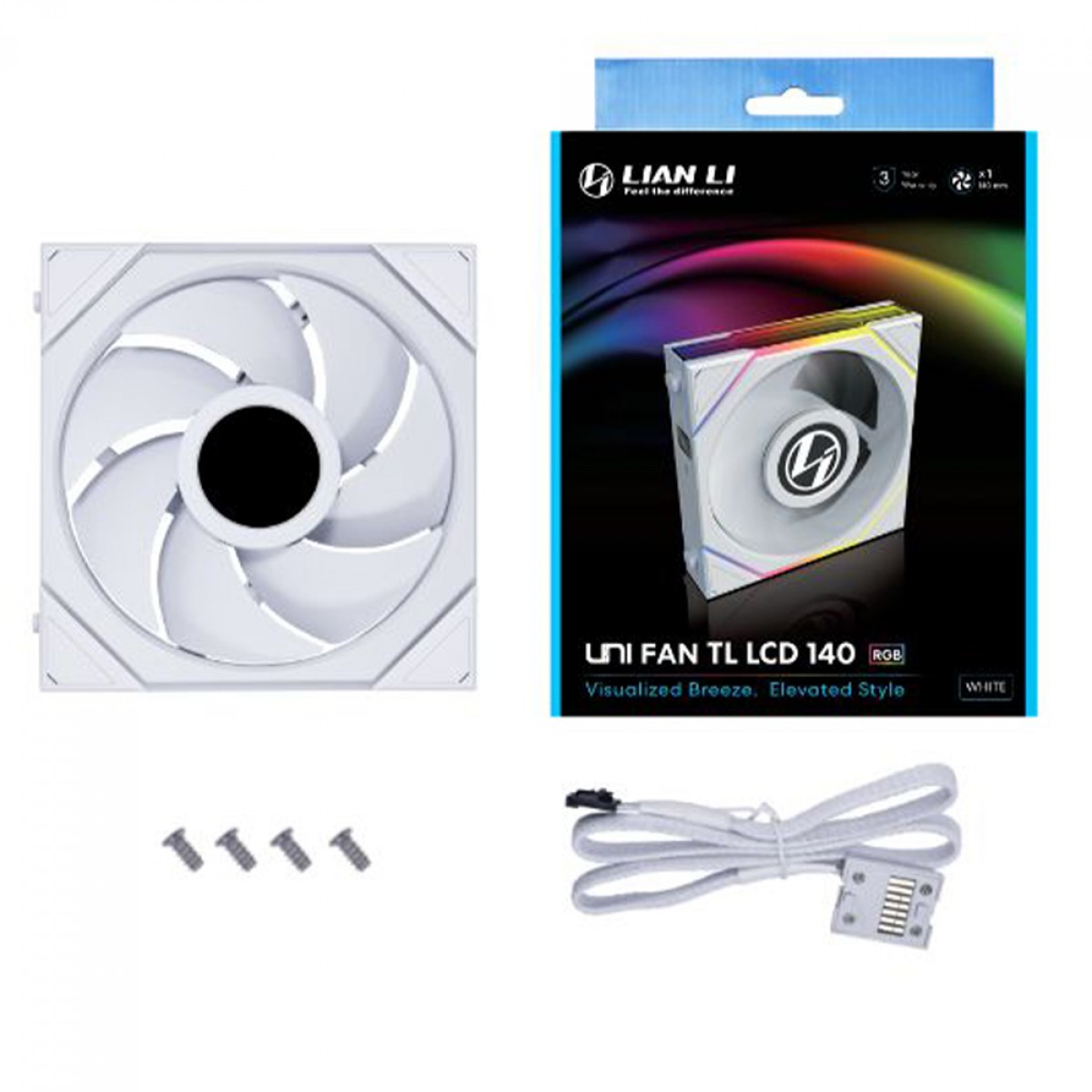 Cooler Para Gabinete Lian Li Uni Fan TL LCD, RGB, 140mm, Com Tela, Branco, 14TLLCD1W WHITE