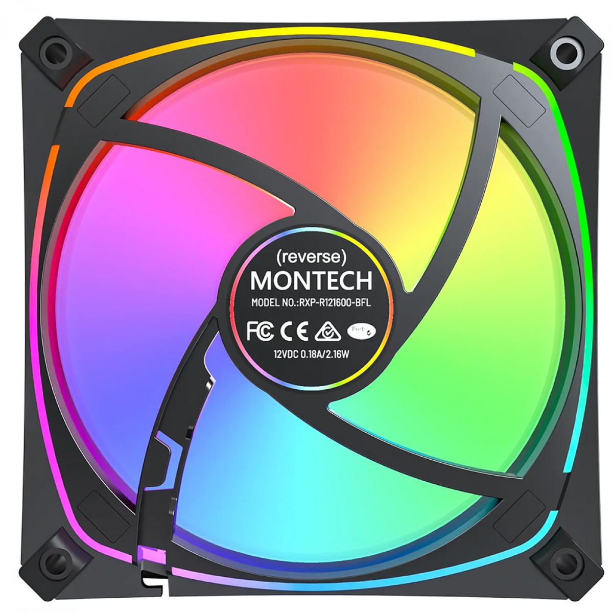 Cooler Para Gabinete Montech RX120 Pro, ARGB, 120mm, Reverse, PMW, Preto