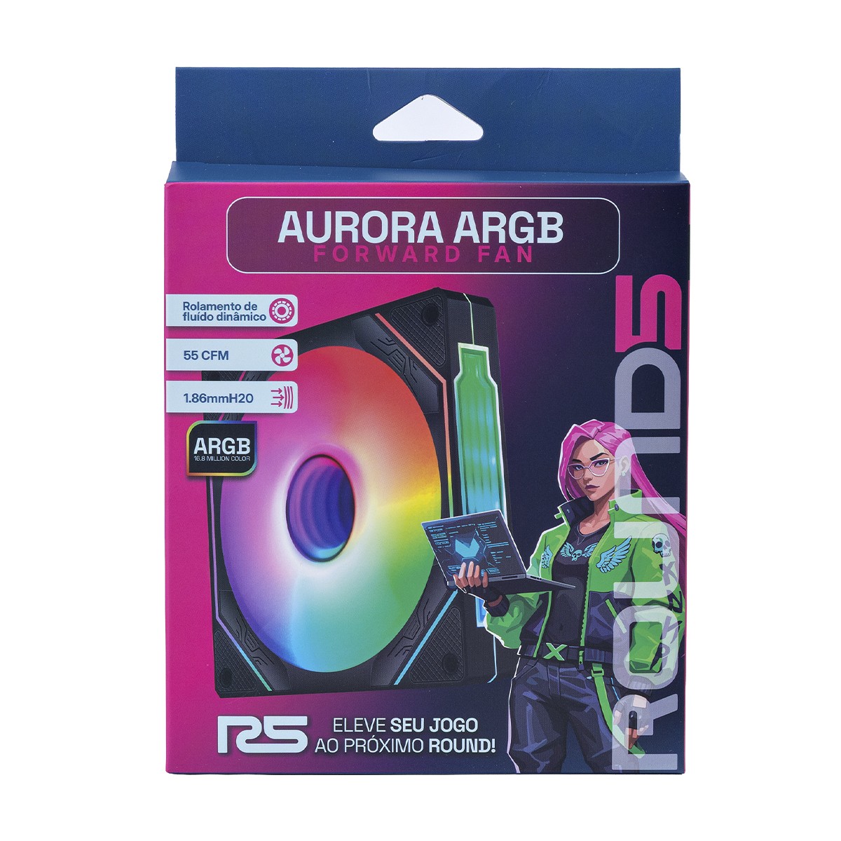 Cooler Para Gabinete Round5 Aurora Forward, 120mm, PWM, ARGB, Preto, R5-AURORA-FW-B-2192
