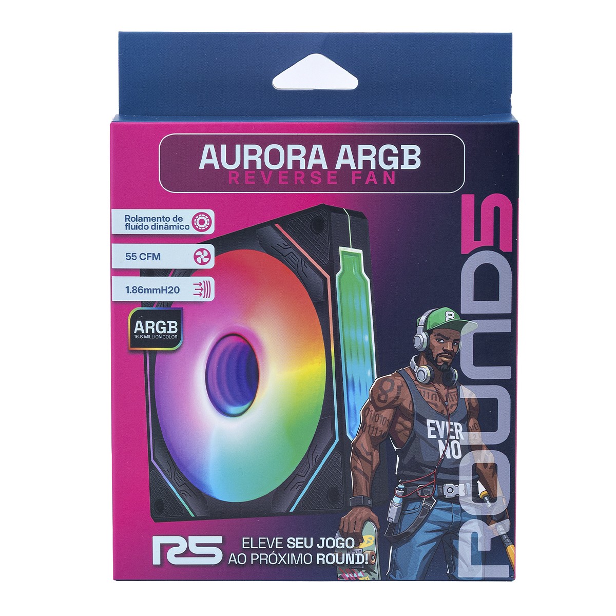 Cooler Para Gabinete Round5 Aurora Reverse, 120mm, PWM, ARGB, Preto, R5-AURORA-RV-B-2191