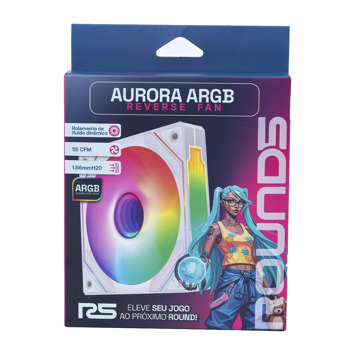 Cooler Para Gabinete Round5 Aurora Reverse White, 120mm, PWM, ARGB, Branco, R5-AURORA-RV-W-2194
