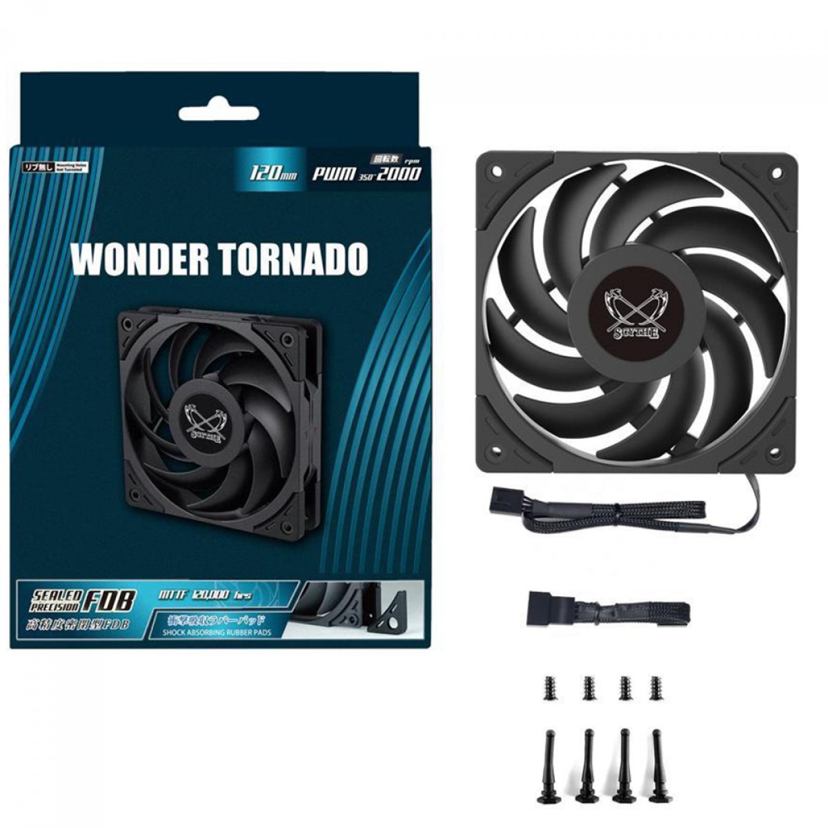 Cooler Para Gabinete Scythe Wonder Tornado, 120mm, 2500 RPM, Preto, WT1225FD25-P