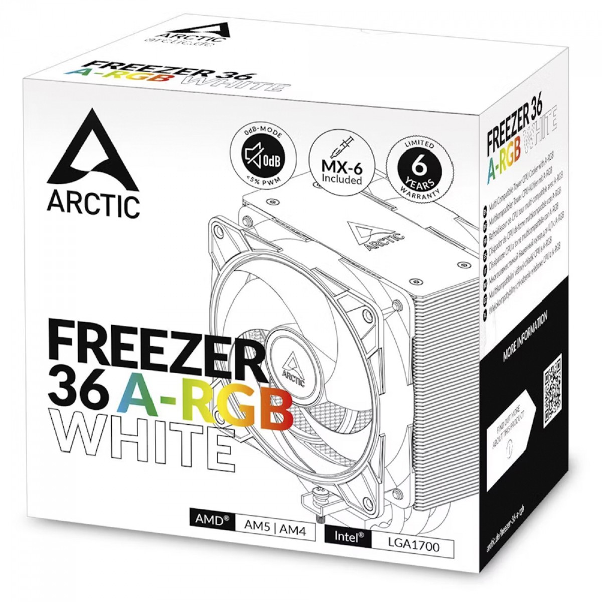Cooler Para Processador Arctic Freezer 36 ARGB White, 120mm, PWM, Intel/AMD, Branco, ACFRE00124A