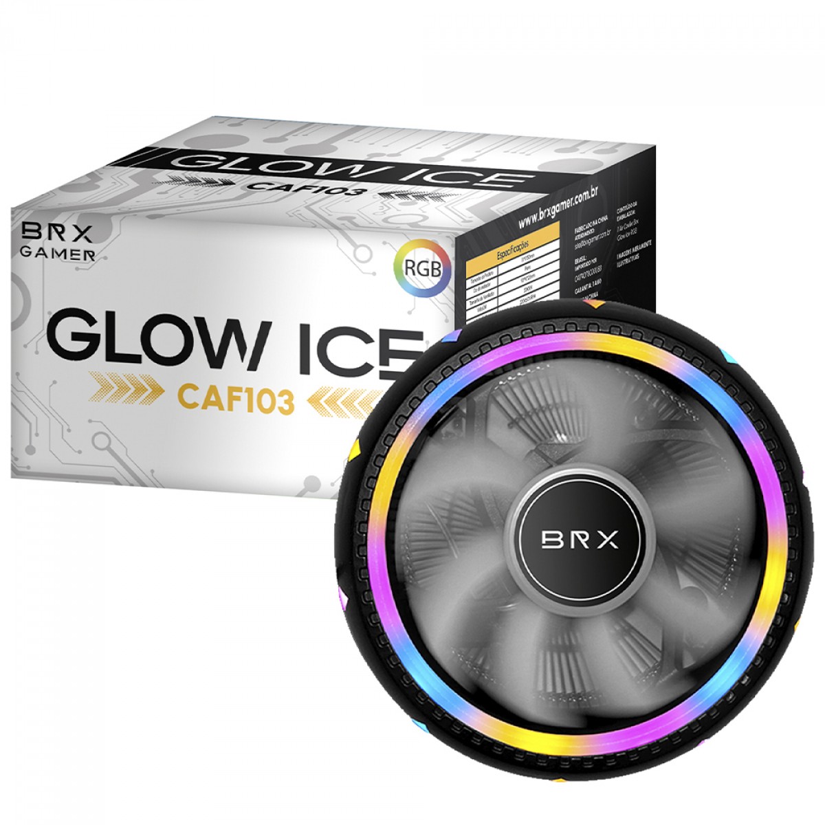 Cooler Para Processador BRX Glow Ice CAF103, RGB, 90mm, Intel-AMD, Preto