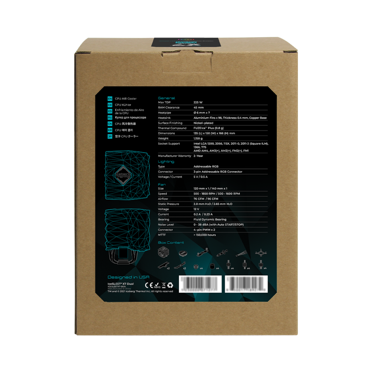 Cooler Para Processador Iceberg Thermal IceSleet X7 Dual, 120/140mm, ARGB, Azul