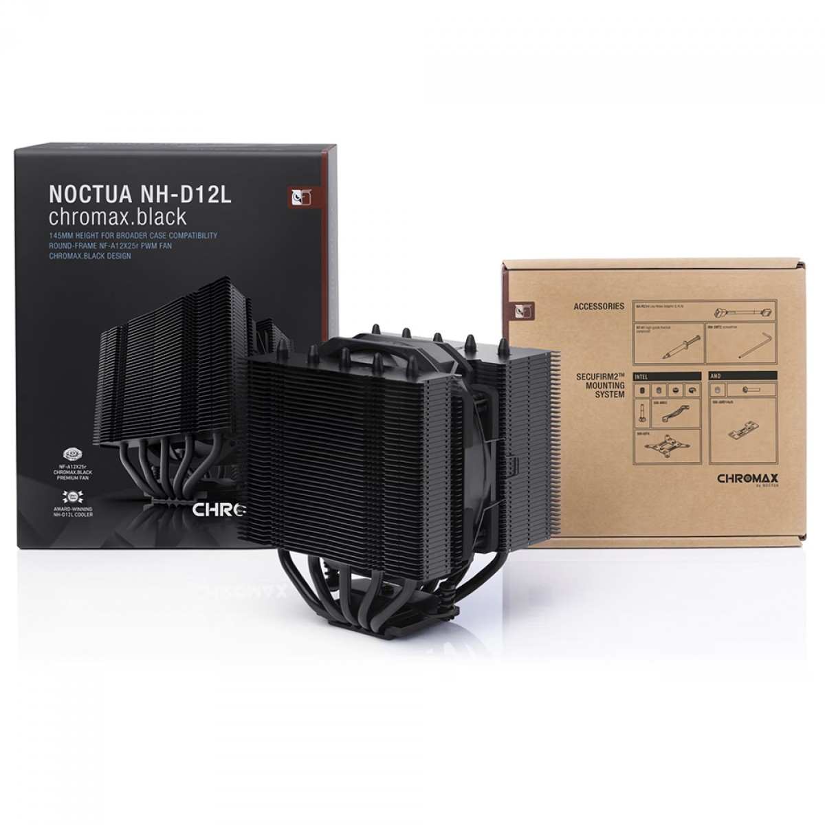 Cooler Para Processador Noctua NH-D12L Chromax.black, 120mm, Intel/AMD, Preto, NH-D12L CH.BK - Open Box
