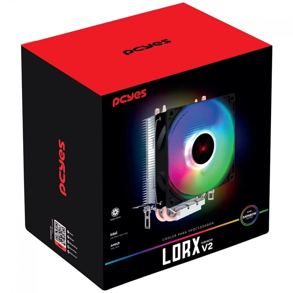 Cooler Para Processador PCYes Lorx V2, Rainbow, 92mm, Intel-AMD, Preto, ACLX92RBV2