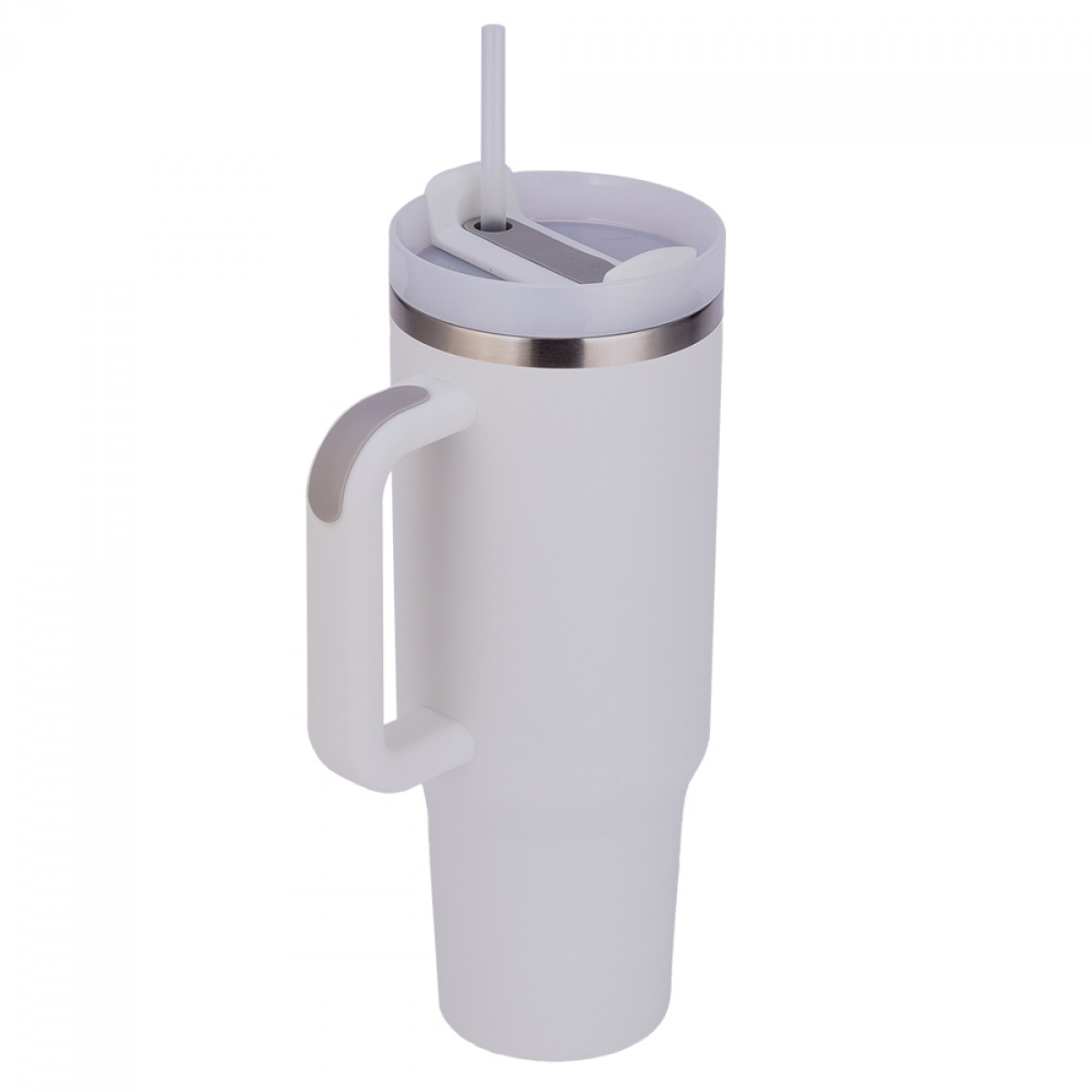 Copo Térmico Leonidas, 1180ml, Com Canudo, Quente ou Frio, Metal, Branco, LN-GL-ST1180MLWH