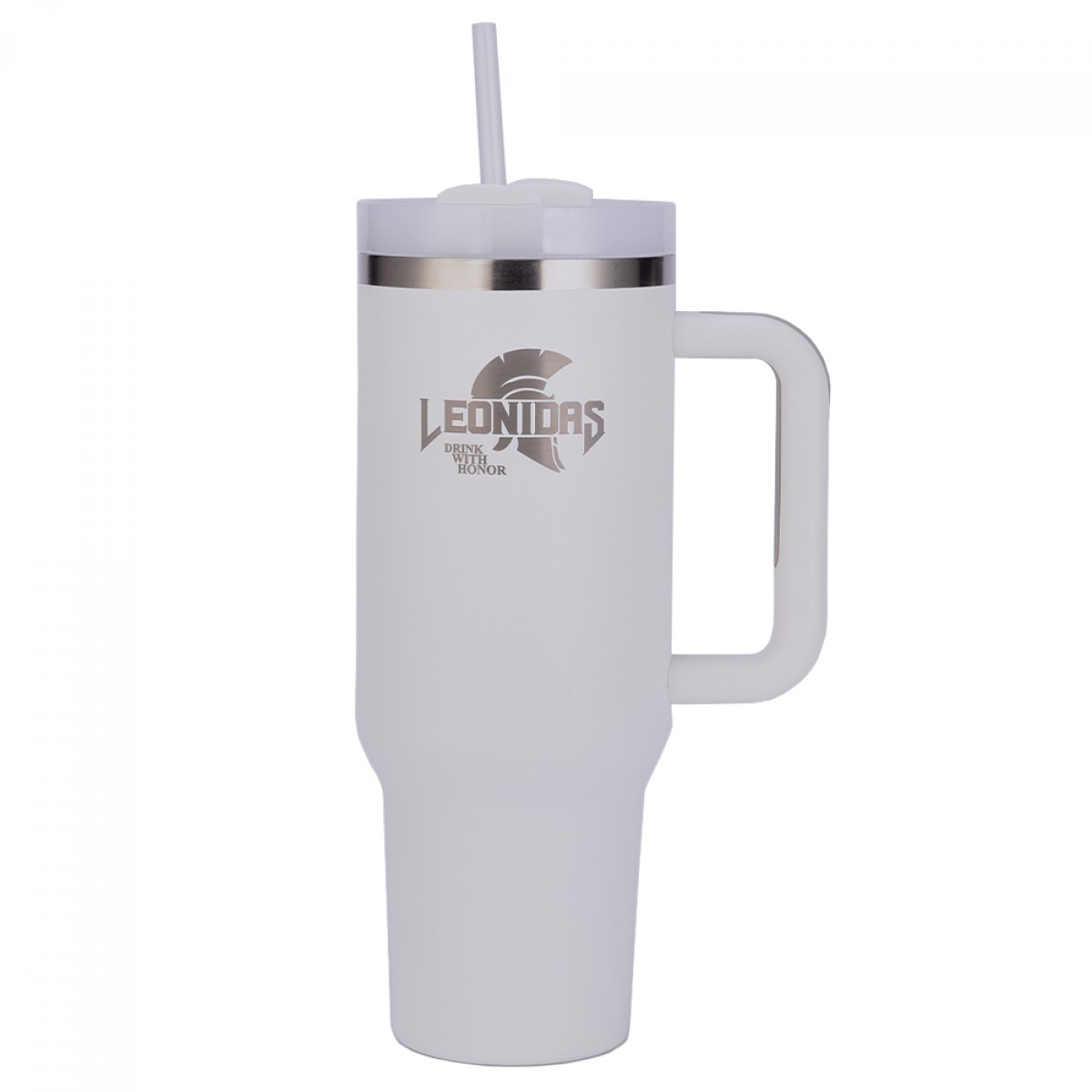 Copo Térmico Leonidas, 1180ml, Com Canudo, Quente ou Frio, Metal, Branco, LN-GL-ST1180MLWH