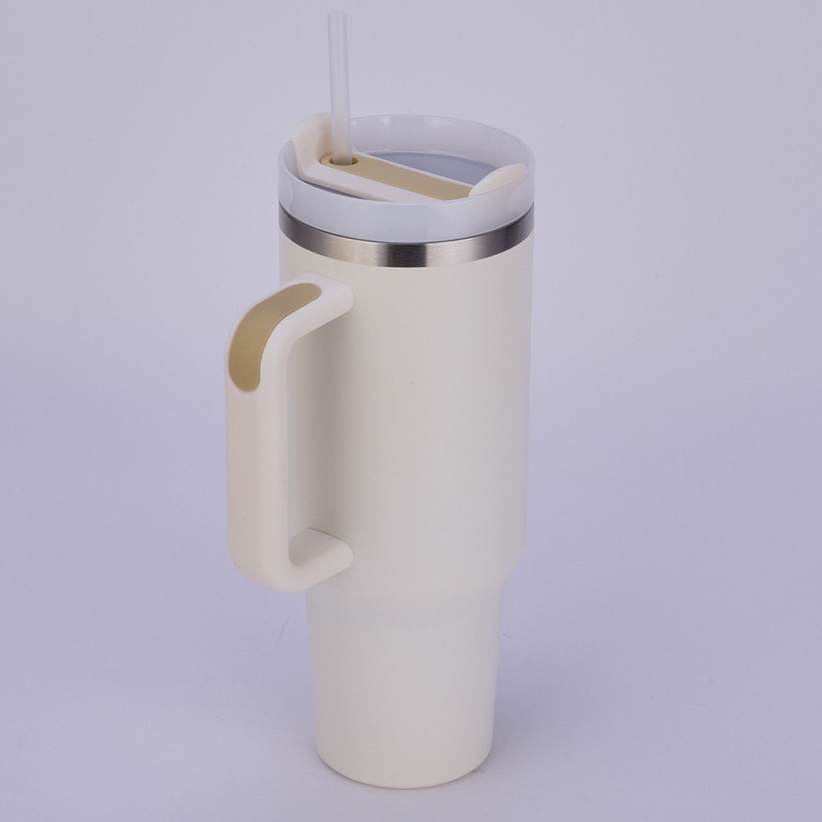 Copo Térmico Leonidas, 1180ml, Com Canudo, Quente ou Frio, Metal, Creme, LN-GL-ST1180MLCR